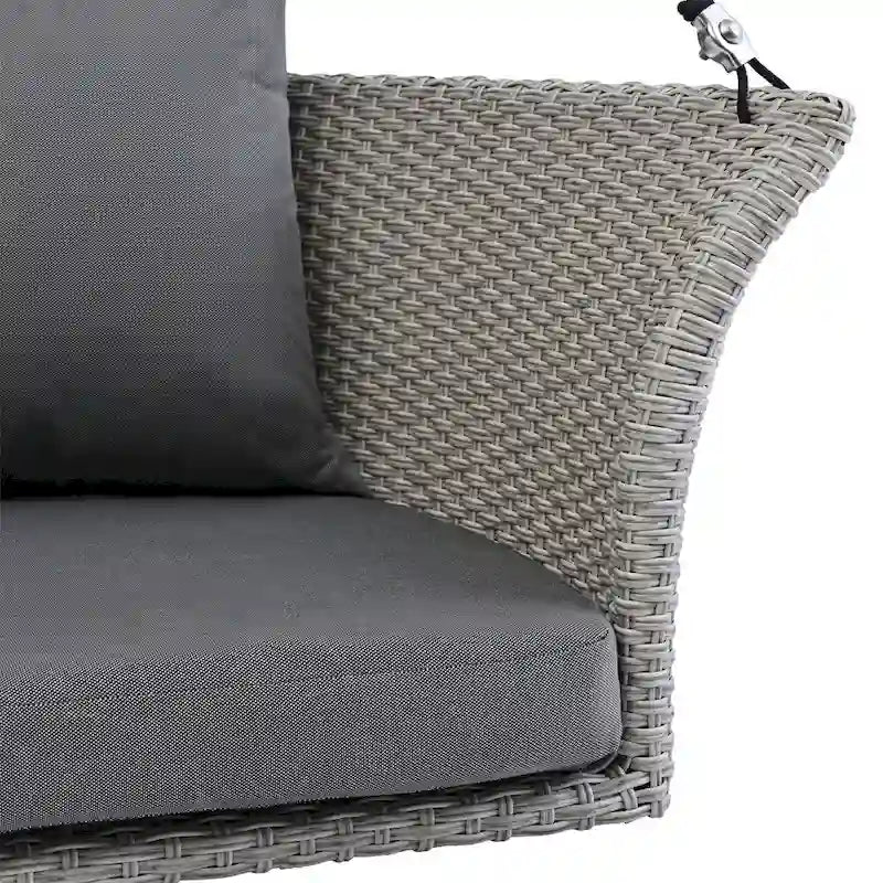 2 Seater Rattan Woven Swing Chair with Ropes and Cushion
