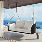 2 Seater Rattan Woven Swing Chair with Ropes and Cushion