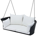 2 Seater Rattan Woven Swing Chair with Ropes and Cushion