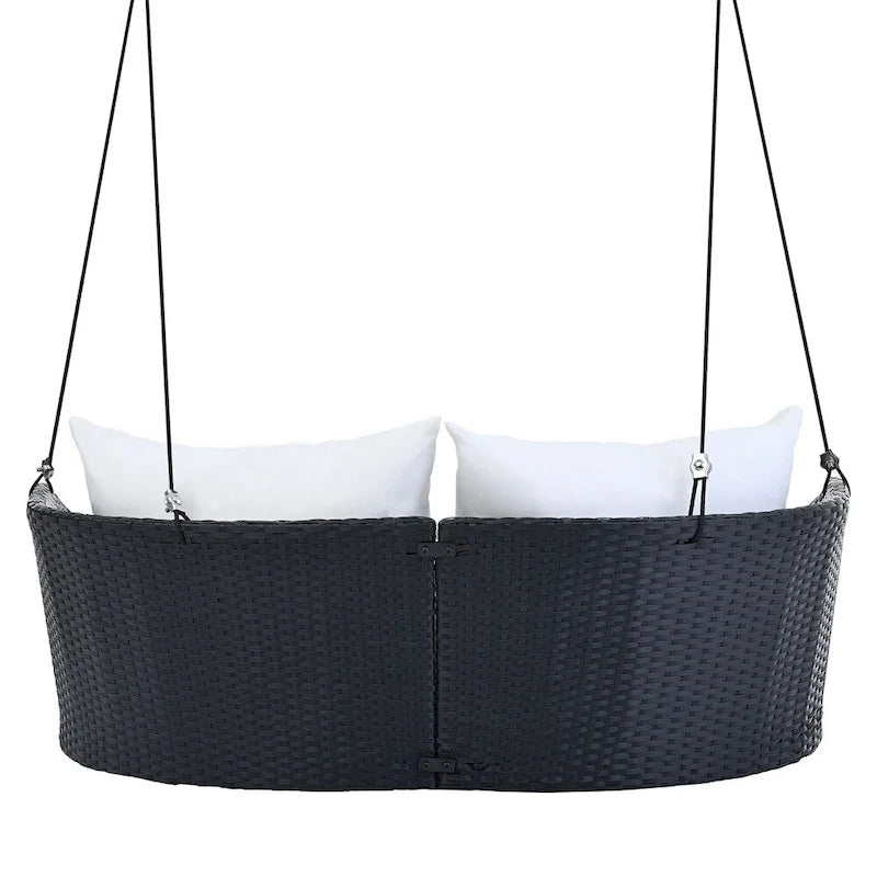 2 Seater Rattan Woven Swing Chair with Ropes and Cushion