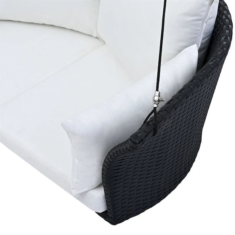 2 Seater Rattan Woven Swing Chair with Ropes and Cushion