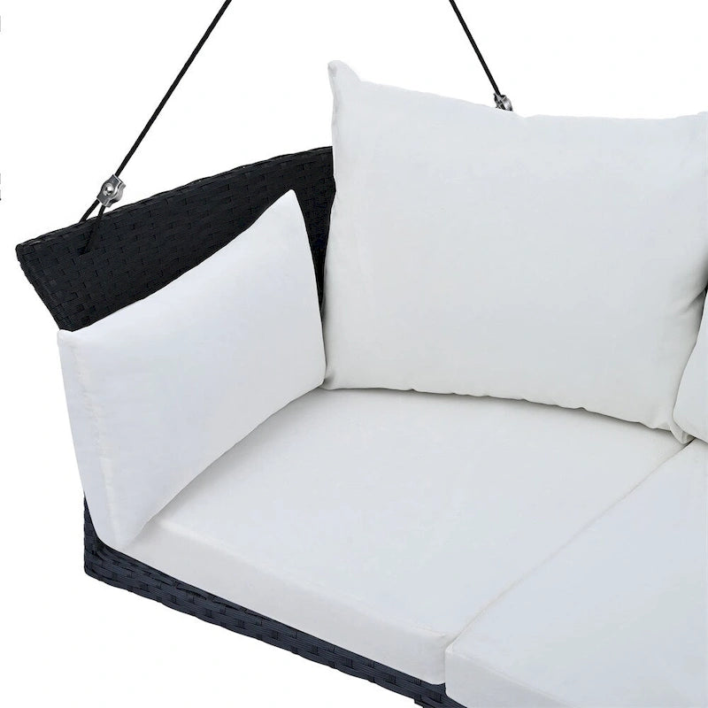 2 Seater Rattan Woven Swing Chair with Ropes and Cushion