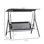 67.75 in. 2-Person Black Metal Patio Swing with Adjustable Tilt Canopy