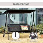67.75 in. 2-Person Black Metal Patio Swing with Adjustable Tilt Canopy