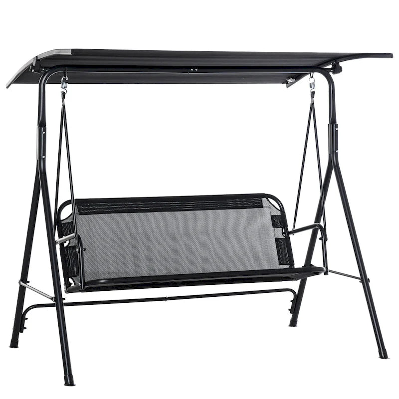 67.75 in. 2-Person Black Metal Patio Swing with Adjustable Tilt Canopy