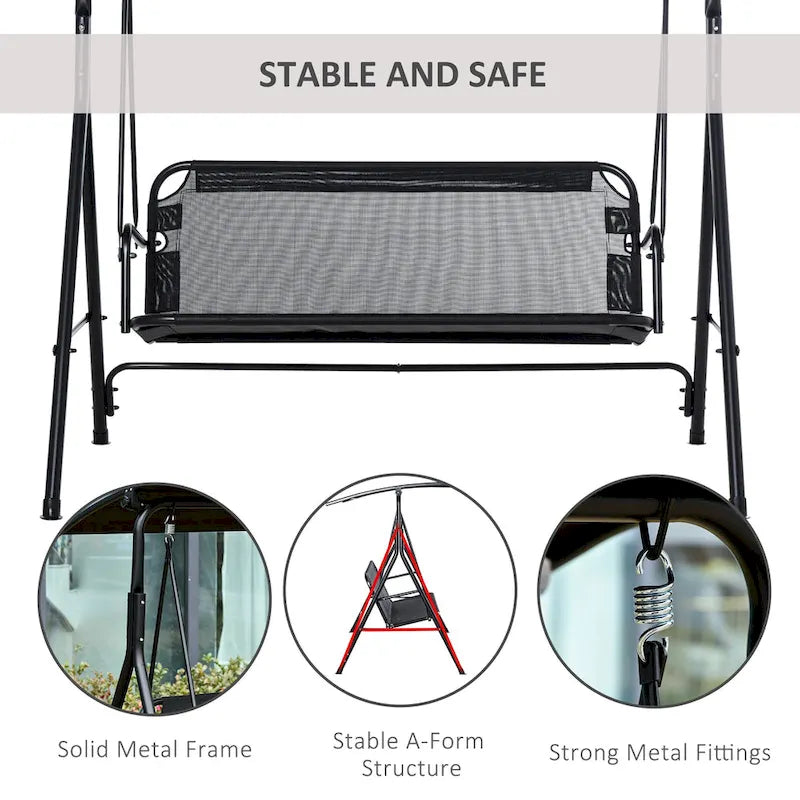 67.75 in. 2-Person Black Metal Patio Swing with Adjustable Tilt Canopy