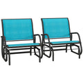 Porch Glider Set of 2, Metal Frame Swing Glider Chairs with Breathable Mesh Fabric, Curved Armrests and Steel Frame