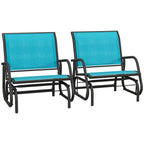 Porch Glider Set of 2, Metal Frame Swing Glider Chairs with Breathable Mesh Fabric, Curved Armrests and Steel Frame