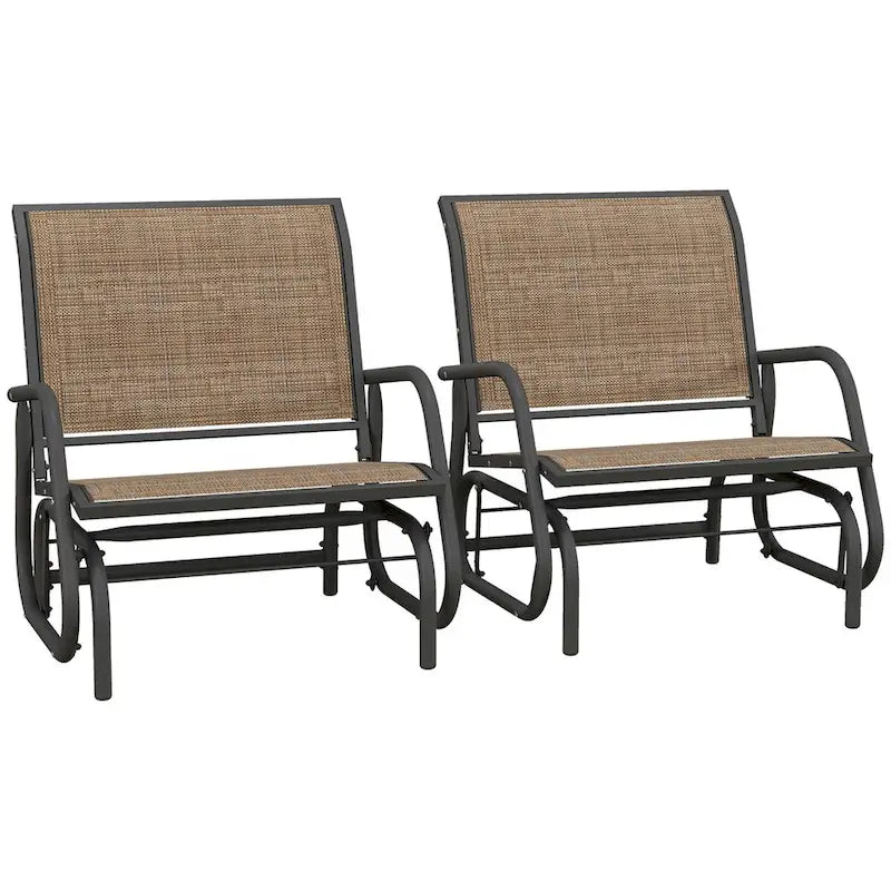 Porch Glider Set of 2, Metal Frame Swing Glider Chairs with Breathable Mesh Fabric, Curved Armrests and Steel Frame