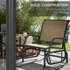 Porch Glider Set of 2, Metal Frame Swing Glider Chairs with Breathable Mesh Fabric, Curved Armrests and Steel Frame