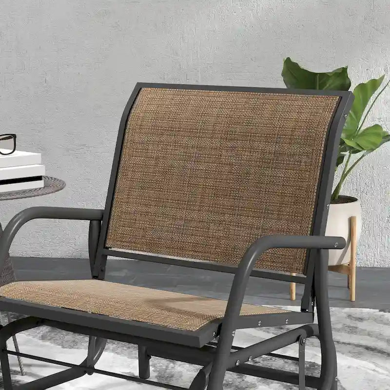 Porch Glider Set of 2, Metal Frame Swing Glider Chairs with Breathable Mesh Fabric, Curved Armrests and Steel Frame