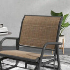 Porch Glider Set of 2, Metal Frame Swing Glider Chairs with Breathable Mesh Fabric, Curved Armrests and Steel Frame