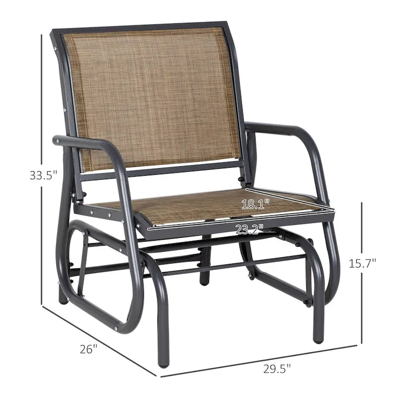 Porch Glider Set of 2, Metal Frame Swing Glider Chairs with Breathable Mesh Fabric, Curved Armrests and Steel Frame