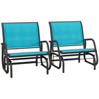 Porch Glider Set of 2, Metal Frame Swing Glider Chairs with Breathable Mesh Fabric, Curved Armrests and Steel Frame