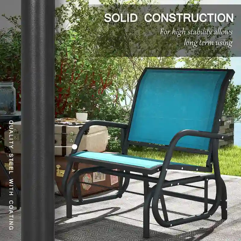 Porch Glider Set of 2, Metal Frame Swing Glider Chairs with Breathable Mesh Fabric, Curved Armrests and Steel Frame