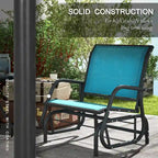 Porch Glider Set of 2, Metal Frame Swing Glider Chairs with Breathable Mesh Fabric, Curved Armrests and Steel Frame