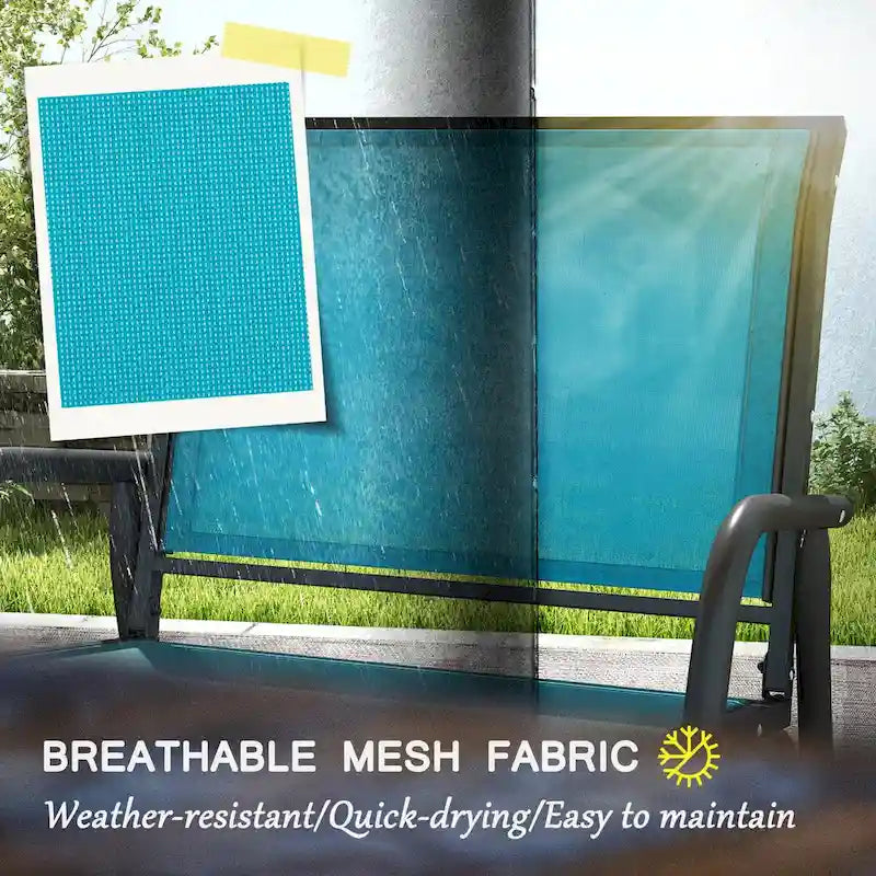 Porch Glider Set of 2, Metal Frame Swing Glider Chairs with Breathable Mesh Fabric, Curved Armrests and Steel Frame