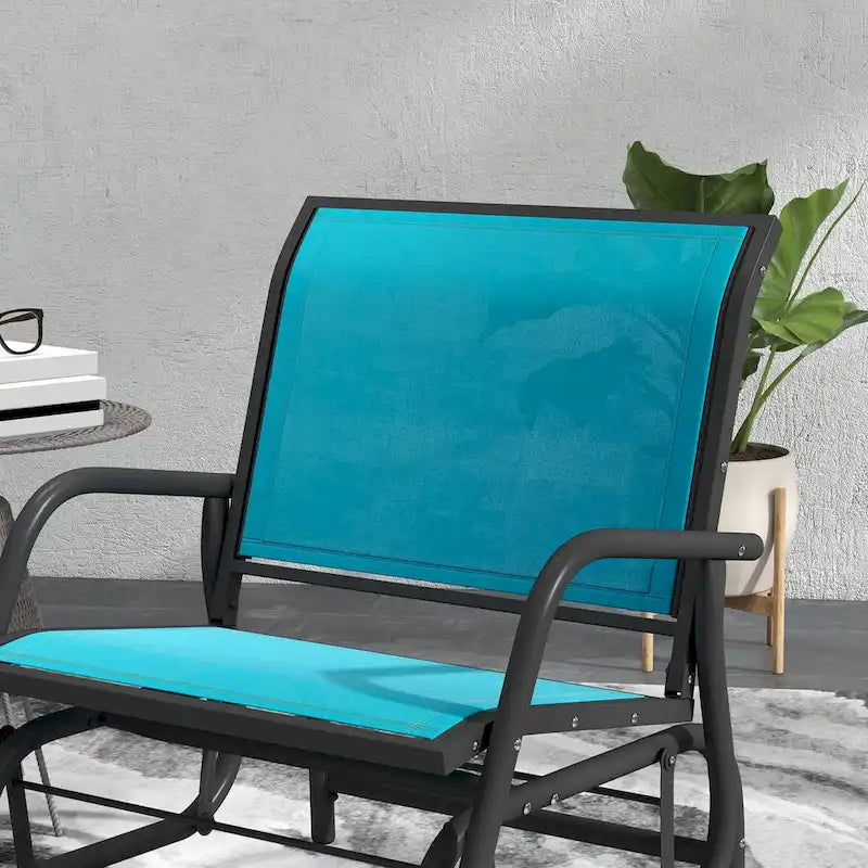 Porch Glider Set of 2, Metal Frame Swing Glider Chairs with Breathable Mesh Fabric, Curved Armrests and Steel Frame