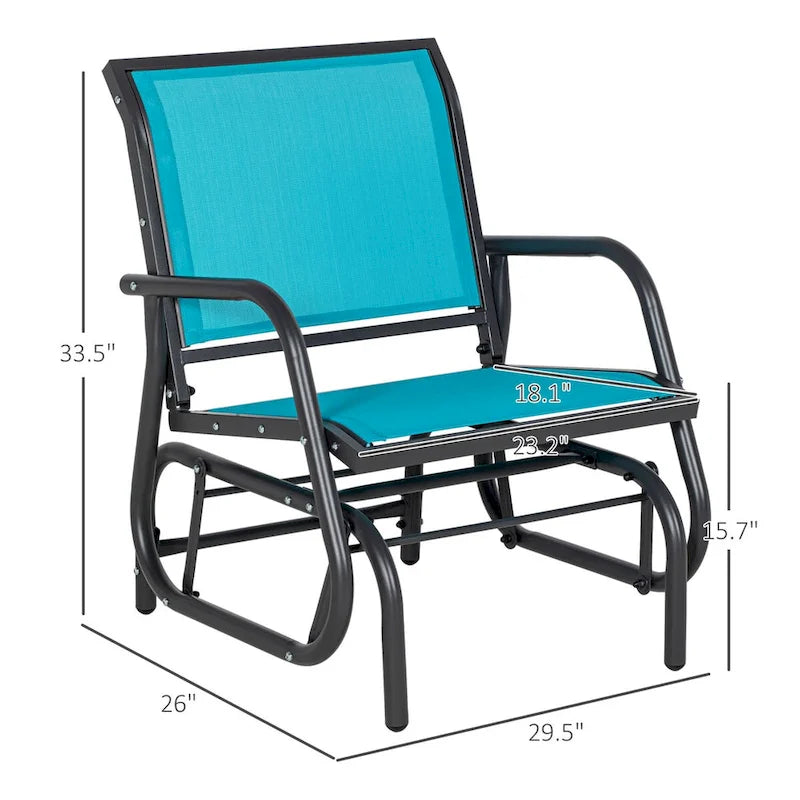 Porch Glider Set of 2, Metal Frame Swing Glider Chairs with Breathable Mesh Fabric, Curved Armrests and Steel Frame