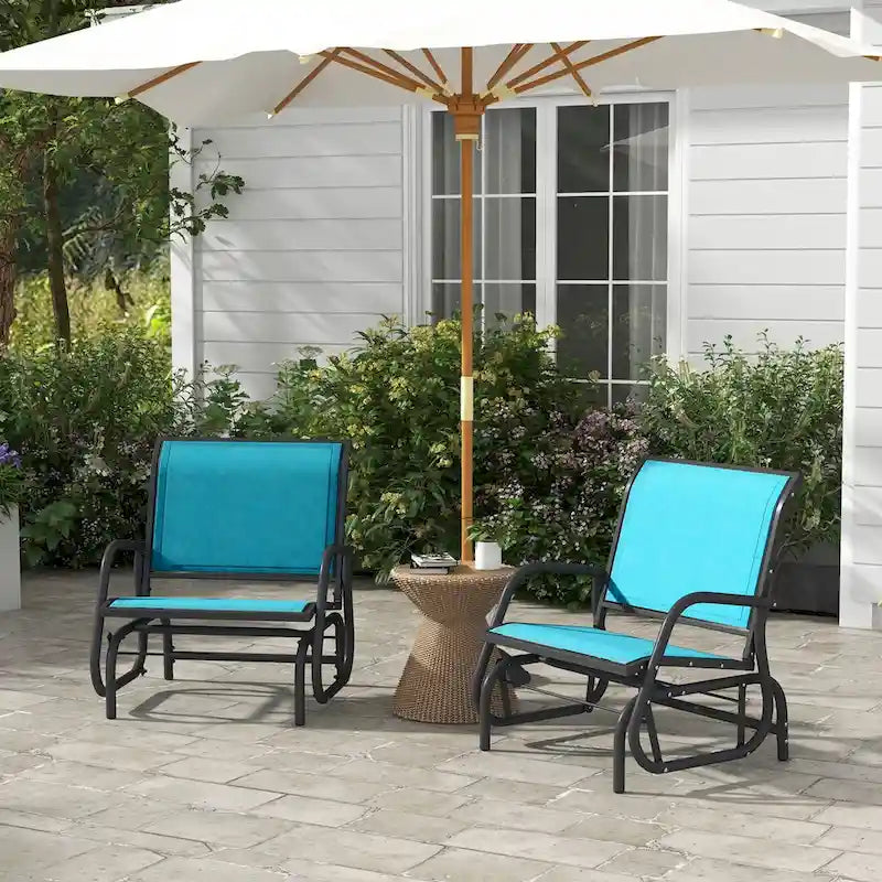 Porch Glider Set of 2, Metal Frame Swing Glider Chairs with Breathable Mesh Fabric, Curved Armrests and Steel Frame