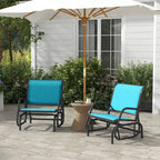 Porch Glider Set of 2, Metal Frame Swing Glider Chairs with Breathable Mesh Fabric, Curved Armrests and Steel Frame