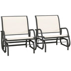 Porch Glider Set of 2, Metal Frame Swing Glider Chairs with Breathable Mesh Fabric, Curved Armrests and Steel Frame