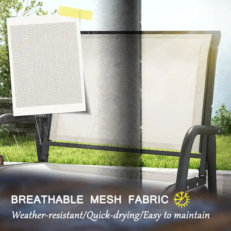 Porch Glider Set of 2, Metal Frame Swing Glider Chairs with Breathable Mesh Fabric, Curved Armrests and Steel Frame