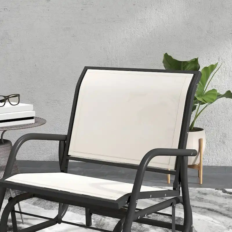 Porch Glider Set of 2, Metal Frame Swing Glider Chairs with Breathable Mesh Fabric, Curved Armrests and Steel Frame