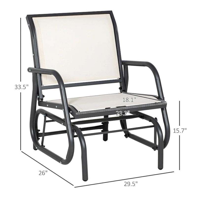 Porch Glider Set of 2, Metal Frame Swing Glider Chairs with Breathable Mesh Fabric, Curved Armrests and Steel Frame
