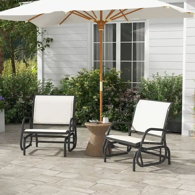 Porch Glider Set of 2, Metal Frame Swing Glider Chairs with Breathable Mesh Fabric, Curved Armrests and Steel Frame