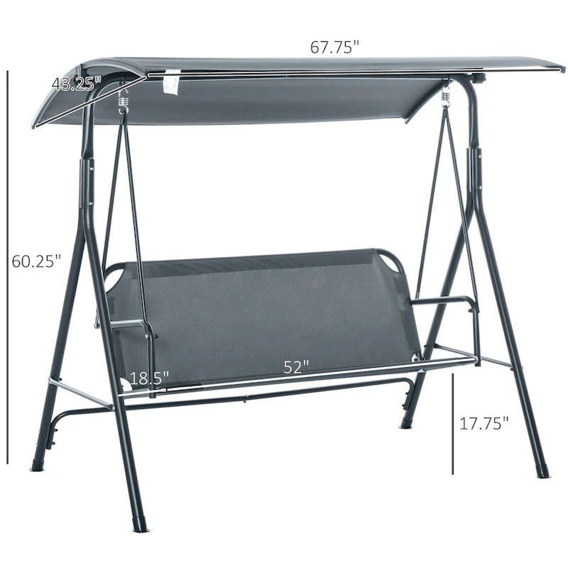 3-Seat Outdoor Patio Swing Chair with Adjustble Canopy