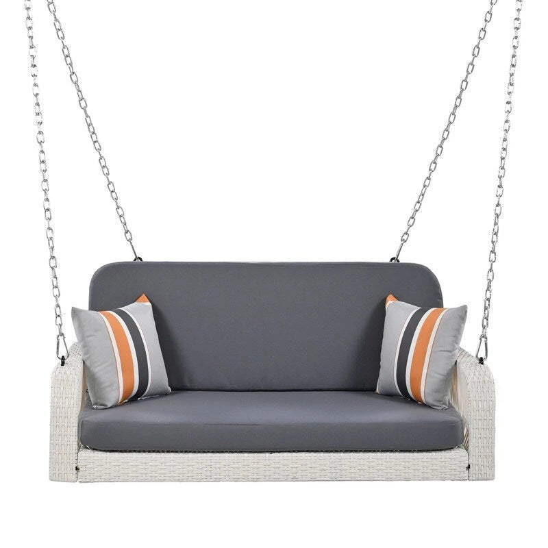 PE Wicker 2-Seater Porch Swing, Patio Hanging Bench With Chains