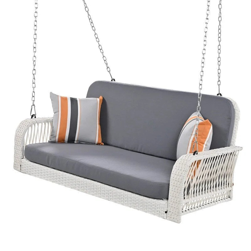 PE Wicker 2-Seater Porch Swing, Patio Hanging Bench With Chains