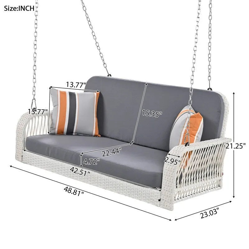 PE Wicker 2-Seater Porch Swing, Patio Hanging Bench With Chains