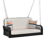 PE Wicker 2-Seater Porch Swing, Patio Hanging Bench With Chains