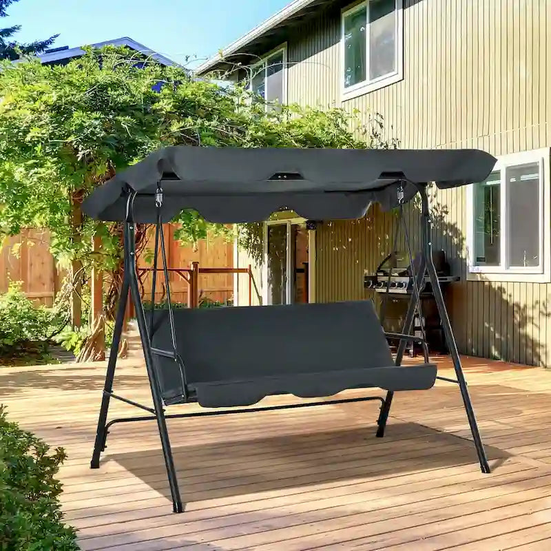 Outdoor 3-Person Swing with Stand with Adjustable Tilt Canopy and Swing Bench-Style Seat
