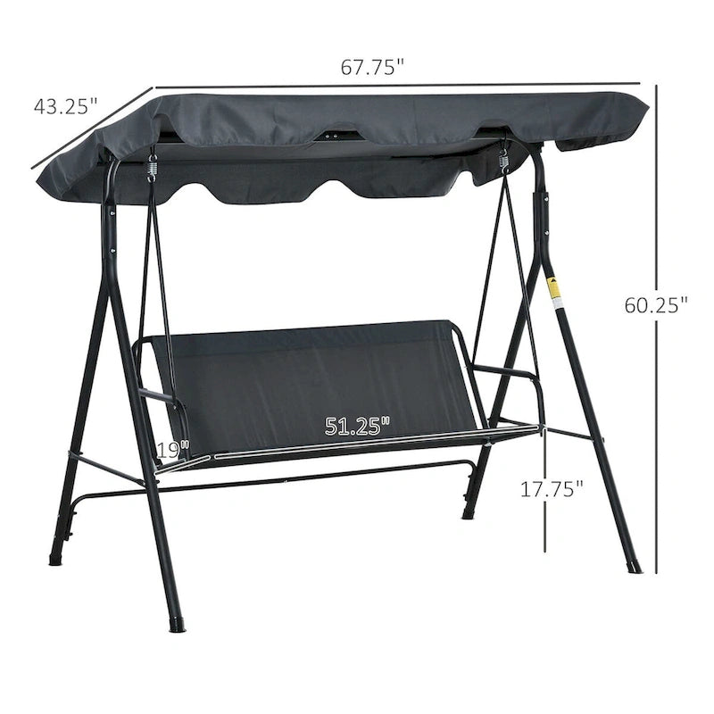 Outdoor 3-Person Swing with Stand with Adjustable Tilt Canopy and Swing Bench-Style Seat