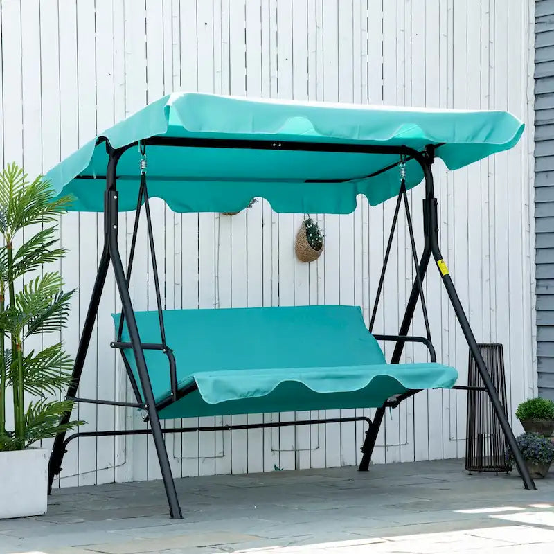Outdoor 3-Person Swing with Stand with Adjustable Tilt Canopy and Swing Bench-Style Seat