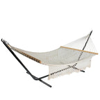 74 White Lattice Macrame Rope Hammock with Wooden Bars - 76