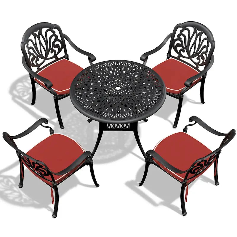 5-Pieces Aluminum Patio Set , 4 x Armchairs with Cushions In Random Colors with 1 With Umbrella Hole Table