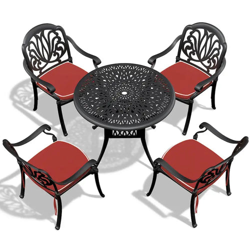 5-Pieces Aluminum Patio Set , 4 x Armchairs with Cushions In Random Colors with 1 With Umbrella Hole Table