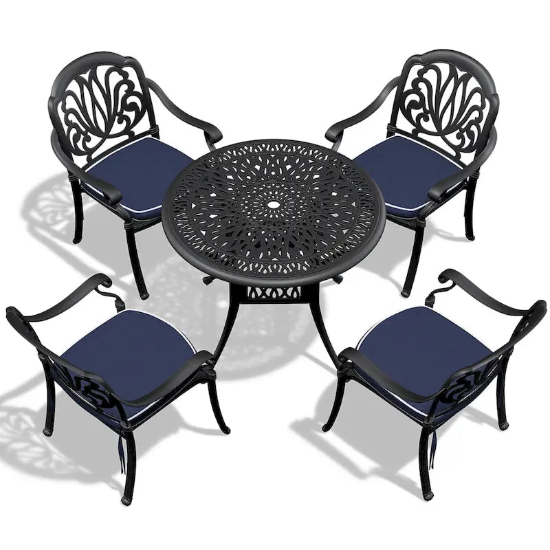5-Pieces Aluminum Patio Set , 4 x Armchairs with Cushions In Random Colors with 1 With Umbrella Hole Table
