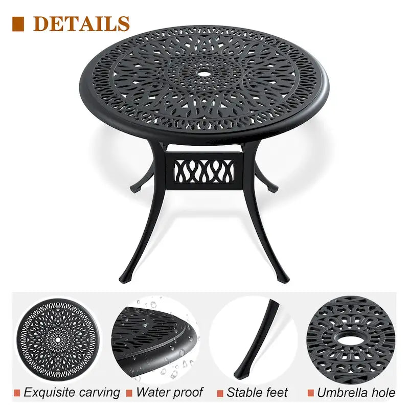 5-Pieces Aluminum Patio Set , 4 x Armchairs with Cushions In Random Colors with 1 With Umbrella Hole Table