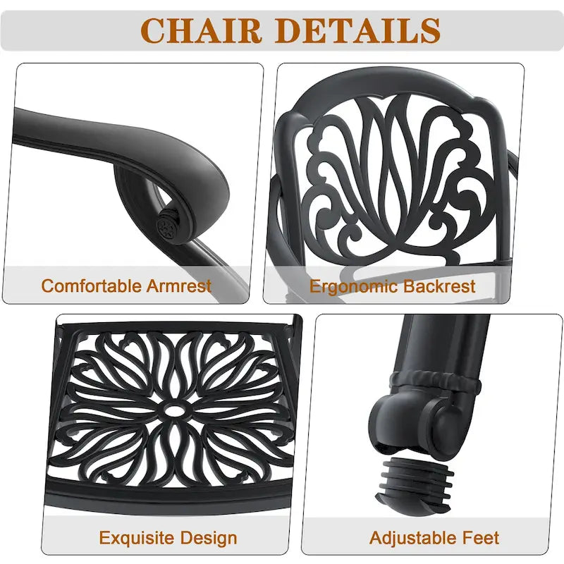 5-Pieces Aluminum Patio Set , 4 x Armchairs with Cushions In Random Colors with 1 With Umbrella Hole Table