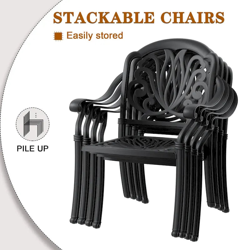 5-Pieces Aluminum Patio Set , 4 x Armchairs with Cushions In Random Colors with 1 With Umbrella Hole Table