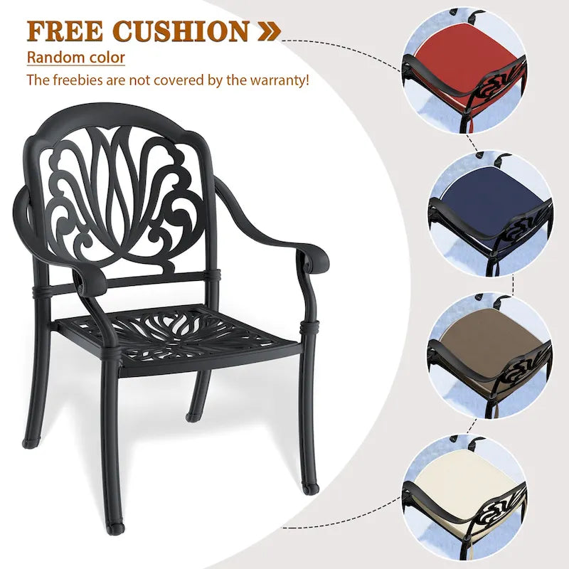 5-Pieces Aluminum Patio Set , 4 x Armchairs with Cushions In Random Colors with 1 With Umbrella Hole Table