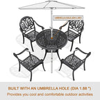5-Pieces Aluminum Patio Set , 4 x Armchairs with Cushions In Random Colors with 1 With Umbrella Hole Table
