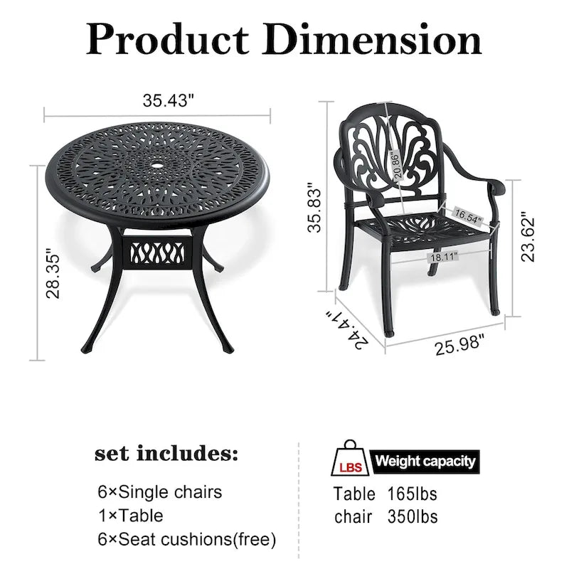 5-Pieces Aluminum Patio Set , 4 x Armchairs with Cushions In Random Colors with 1 With Umbrella Hole Table