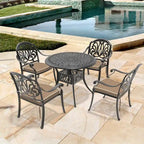 5-Pieces Aluminum Patio Set , 4 x Armchairs with Cushions In Random Colors with 1 With Umbrella Hole Table