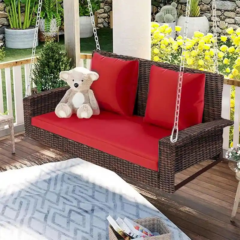 50 W Outdoor Patio 2-Person Wicker Porch Swing